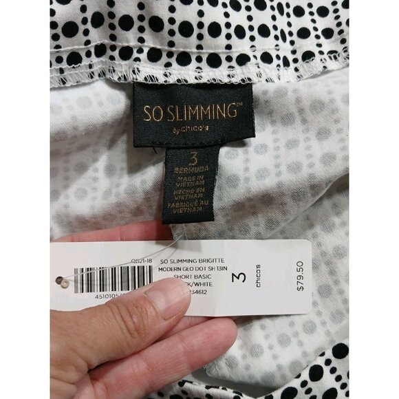 New Chico's So Slimming Brigitte Pull-On Bermuda Shorts Size 3 XL 16 White Dots - Picture 4 of 9
